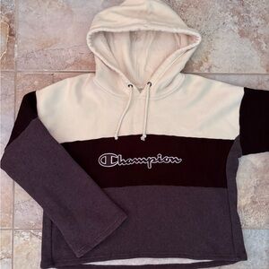 CHAMPION Color Block Cropped Hoodie Flare Sleeve Women’s XL Logo Pullover Active